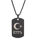 Gök-Türk Halskette Künye für Herren Unisex mit Anhänger Ay Yildiz - Ertugrul Alttürkisch Halbmond mit Stern - schwarz