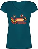 T-Shirt Damen V Ausschnitt - 2024 Fussball EM Fanartikel - Personalisierbares Spanien Motiv Trikot | Individuelles España Design mit Wappen und Landesfarben | Mit eigenem Namen | Spain - M - Türk