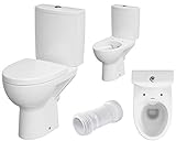 VBChome WC Toilette Stand Spülrandlos Keramik Komplett Set mit Spülkasten WC Sitz aus Duroplast mit Absenkautomatik SoftClose Funktion für waagerechten Abgang Abflussrohr