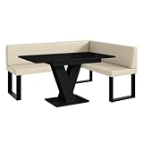 MEBLINI Eckbank für Esszimmer mit ausziehbarem Tisch - Küchenbank - Essecke - Sitzecke Küche - Toni - U-Beine 128x168x87cm Rechts - Creme Kunstleder/M Schwarz Hochg