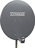 SCHWAIGER -197- Satellitenschüssel, Sat Antenne mit LNB Tragarm und Masthalterung, Sat-Schüssel aus Aluminium, 75 x 85 cm