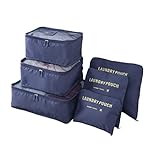 CurCKuad Verpackungswürfel für Koffer Reisegepäck wasserdichtes Bag Kosmetik -Toilettenartikel Tasche Marine Blue 6PCs, Aufbewahrungstasche