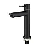 Wasserhahn Bad Schwarz+Wasserzulaufleitung, Edelstahl, Kaltwasserhahn Gäste Wc,Mischbatterie Waschbecken,wasserhahn Kaltwasser Armaturen Waschbeckenarmatur Wasserhahn B
