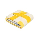 s.Oliver Decke 150x200 cm - Baumwollmix, Made in Germany, warm & waschbar, Kuscheldecke grafisch hellblau gelb