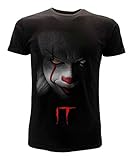Clown IT T-Shirt Schwarzes T-Shirt Gesicht des Offiziellen Clowns Original Stephen King Film 2019 (Large)