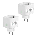 Meross_Smart WLAN Steckdose mit Strommessung 16A, Zeitschaltuhr Steckdose mit Sprachsteuerung und App Fernbedienung, Smart Steckdose Funktioniert mit Alexa, Google Home, SmartThings, 2er Pack