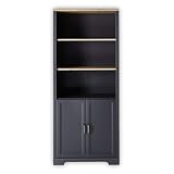 Stella Trading JASMIN Büroschrank in Graphit, Artisan Eiche Optik - Aktenschrank mit offenen Fächern und Türen - Landhausstil Büromöbel Komplettset - 86 x 204 x 38 cm (B/H/T)