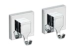 WENKO Vacuum-Loc® Wandhaken Quadro, 2er Set, Handtuchhaken für Badezimmer und Küche, Vakuum-Befestigung – ohne Bohren, Handtuchhalter aus Kunststoff, Maße je Haken: 6 x 7 x 5