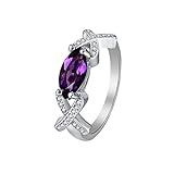 Colorful Damen Eingelegter Zirkon Personalisierte Mode Kombinationen Kristall Pferdeauge Diamant Ringe für Eternal Hochzeit Damen Herren (Purple, 10)