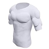 Ypnrd Realistisches Muskelhemd Erwachsene Kinder Männer Fälschung Brust Muskel Fake Chest Kurze Ärmel,Weiß,S