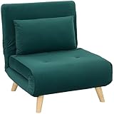 HOMCOM 3 in 1 Schlafsessel, Schlafsofa mit Bettfunktion, Lendenkissen, klappbarer Relaxsessel mit Verstellbarer Rückenlehne Liegestuhl in Samtoptik, für Wohnzimmer, Dunkelgrü
