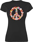 Shirt Damen - Sprüche Statement - Peace Flower Power - Hippie Peace Zeichen Friedenszeichen 90er 70er - M - Schwarz - Funshirts Friedens Funshirt Hippy Style Bunte Frauen t-Shirt - L191
