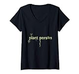 Damen Zimmerpflanze Person T-Shirt mit V-Ausschnitt