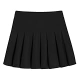 Arshiner Mädchen Rock Schwarz Tennisrock Kinder Hohe Taille Sportrock mit Taschen Innenhose Golf Skorts Schule Uniform Faltenrock 150/11-12 J