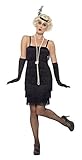 Smiffys 45498S, Damen Flapper Kostüm Kurzes Kleid Haarband und Handschuhe,schwarz,36-38(Herstellergröße:S)