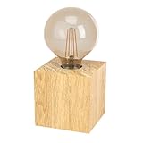 EGLO Tischlampe Prestwick 2, Deko Tischleuchte, Nachttischlampe Würfel aus Holz in Natur, FSC100HB, Tisch Lampe für Wohnzimmer und Schlafzimmer, E27 Fassung, B