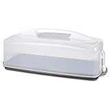 Xavax Kuchen-Transportbox (eckige Kuchenbox für Kastenkuchen, spülmaschinengeeigneter Kuchenbehälter mit Deckel und Tragegriff) schw