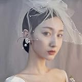 WALNUTA Weißer Schleier für Brautkristall Perlen Birdcage Schleier Gesicht Weiche Tüll Maske Haar Zubehör Schleier Mini Hochzeit Braut Hut