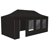 Vispronet Profi Faltpavillon Basic 3x6 m in Schwarz, Stahl-Scherengitter, 4 Seitenteile - Davon 1 Wand mit Tür & Fenster (weitere Farben & Größen)