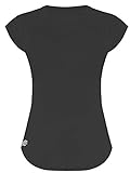 GO HEAVY Damen Fitness Funktions Sport T-Shirt Laufshirt Kurzarm Schnelltrocknend Yoga Sportoberteil | Dunkelgrau XXL