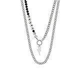 JIAQINGRNM Halskette Serie Schwarze und Weiße Gespleißte Metallkette Halskette Gestapelte Kette Doppelte Halskette Halskette Necklace Geburtstags