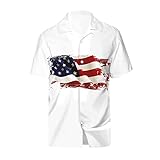LOIJMK Herrenmode und Freizeit, 3D-Digitaldruck, Knopf-, Unabhängigkeitstag, kurzärmeliges Hemd Hemd Herren Farbe (White, XL)