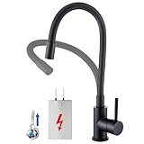 Auralum Niederdruck Armatur Küche Schwarz, Flexibler Wasserhahn Küche 3 Anschlüsse, Küchenarmatur Niederdruck 360° Drehbar, Mischbatterie Küche für Boiler, Spültischarmatur mit H