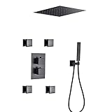 Thermostatic Shower System with Body Jets Shower Faucet with Handheld Sprayer and Square Rain Shower Head Shower Combo Set Concealed Tub and Shower Trim Kit Black Type a 12 Inches (Type B 10 Inches)