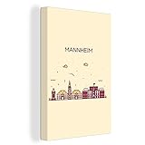 Leinwandbild - Illustration Skyline 'Mannheim' auf hellbraunem Hintergrund - 20x30 cm