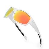 TJUTR Sports Sonnenbrille Herren Spiegelglas 100% UVA UVB Schutz zum Angeln Reiten (Blanc/Rot)