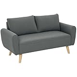HOMCOM Zweisitzer Sofa mit 2 Kissen, Polstersofa mit 54cm extra tiefen Sitzen, Doppelsofa aus Cord, klein Sofa mit Holzrahmen 2er Couch für Wohnzimmer Schlafzimmer Büro, 145 x 75 x 78 cm, Dunkelg