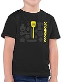 Kleine Köche & Bäcker - Cookaholic - 128 (7/8 Jahre) - Schwarz - Koch - F130K - Kinder Tshirts und T-Shirt für Jungen