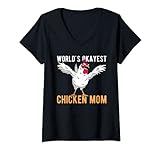 Damen Worlds Okayest Chicken Mom Hühner Huhn Hühnerzüchter T-Shirt mit V-Ausschnitt