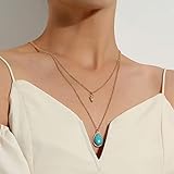 Atentuyi Geschichtet Türkis Halskette Gold Dreieck Anhänger Choker Halsketten Tropfen Vintage Bohème Halskette Schmuck Für Frauen Und Mädchen