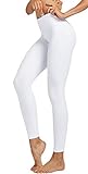 COOLOMG Damen Yoga Lang Hose Kompression Leggings Sport Trainingshose Weiß M