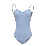 ROYAL SMEELA Damen Ballettanzug Halbarm Mesh Ballett Tanz Trikots Tanzkostüm Einfarbig Stretch Rückenfrei Gymnastik Body Trikot Tanzkleidung Hosenträger Trik
