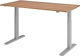 bümö® elektrischer Sitz & Steh Schreibtisch höhenverstellbar 160 x 80 cm in Nussbaum - Gestell in Silber