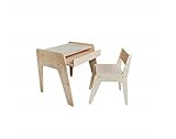 Kindertisch und Kinderstuhl Holz - Kinder Tisch Stuhl Set - Kindermöbel mit Schublade - Kinder Tisch und Kinder Stuhl - natürliche Farbe