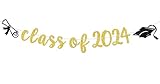 Wimpelkette mit Aufschrift 'Class of 2024', Aufschrift 'Congrats Grad/So Proud of You', 2024, Abschlussfeier, Party-Dekoration, Zubehör für Abitur/Hochschule, Schwarz und Gold Glitzer