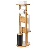Yorbay Stand WC-Garnitur aus Bambus, mit Toilettenpapierhalter und WC-Bürstenhalter/Smartphone Ablage/Toilettenbürste/Klorollenhalter