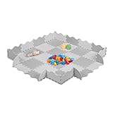 Relaxdays Puzzlematte 36-teilig, EVA Schaumstoff, schadstofffrei, 1,4 m², Spielmatte mit Rand, Kinder Matte, grau/weiß