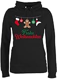 Weihnachten & Silvester Geschenke Party Deko - Frohe Weihnachten Girlande - L - Schwarz - Christmas Women Sweater - JH001F - Damen Hoodie und Kapuzenpullover für Frauen