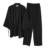 un-brand Japanischer Kimono-Baumwoll-Hanfu-Pyjama-Anzug für Herren in Übergröße Zen-Kleidung Taoistische Kleidung (Größe XL, Schwarz)