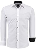 J'S FASHION Herren-Hemd - Slim-Fit - Langarm-Hemd - Bügelleicht - EU Größen: S bis 6XL - Weiß mit Kontrast L
