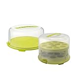 Rotho Fresh kleine und Grosse Tortenglocke mit Haube und Tragegriff, Kunststoff (PP) BPA-frei, grün/transparent, (35,5 x 34,5 x 26 cm), 2