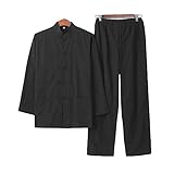 G-LIKE Herren Anzug Chinesischer Stil - Traditionelle Kampfkunst Kung Fu Tai Chi Wushu Klassisch Tangzhuang Langärmelig Hemd Hose Training Uniform Frühling Herbst Freizeit Kleidung (Schwarz, XL)