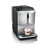 Siemens Kaffeevollautomat EQ300 TF303E07, für viele Kaffeespezialitäten, Milchaufschäumer, Keramikmahlwerk, OneTouch-Funktion, 1,4 Liter Wassertank, automatische Reinigung, 1300 W, silber metallic