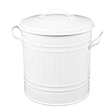 HRB Mülleimer Zink Weiß, 15 Liter, Vintage Design, sehr stabil mit Deckel- geeignet als Mülleimer Küche- Nutzbar als Abfalleimer oder zur Aufbewahrung von Klamotten