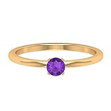 Rosec Jewels — 4,00 mm Rundschliff-Amethyst-Ringe, Solitär-Verlobungsringe, Gold-Versprechen-Ring für Damen (AAA-Qualität), 14K Gelbes Gold, Size:EU 53