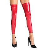 7-Heaven Rote wetlook Lack Strümpfe Damen Stockings Beinstulpen selbsttragend dehnbar aus Vinyl-Material mit Reißverschluss L/XL